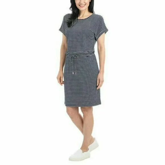 NEW Hilary Radley Short Sleeve Drawstring Gathered Waist Knee Length Mid Dress - Picture 1 of 4